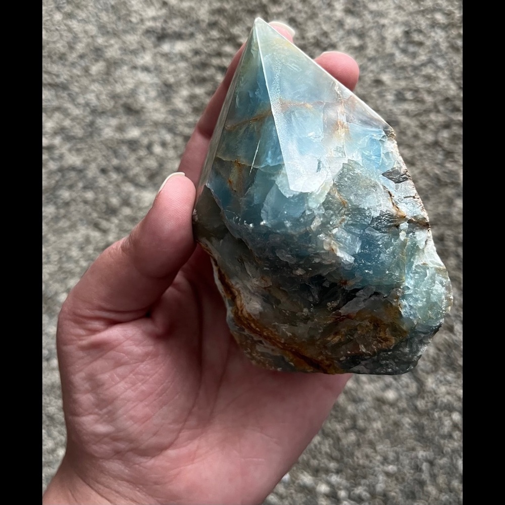 β¨ HP β¨ Lemurian Aquatine Calcite/Brazilian Blue Onyx β¨ Point β¨ - Picture 13 of 13